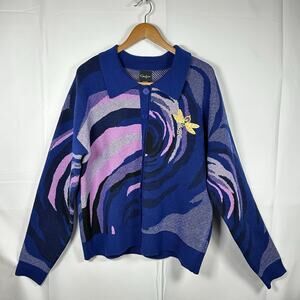Coraline x Laika BoxLunch Cardigan Sweater 2X Blue Purple Recycled Knit